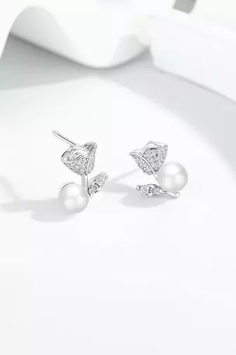 Pure 925 silver rose pearl earrings for women