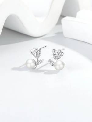 Pure 925 silver rose pearl earrings for women 4