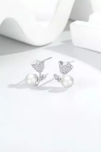Pure 925 silver rose pearl earrings for women