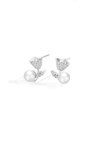 Pure 925 silver rose pearl earrings for women
