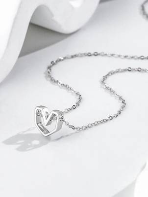 Pure 925 silver geometrical heart pendant for women 1
