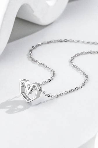 Pure 925 silver geometrical heart pendant for women