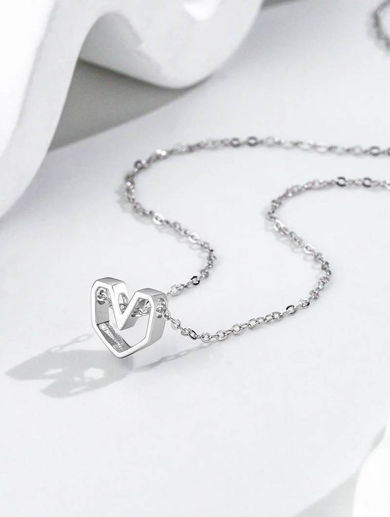 Pure 925 silver geometrical heart pendant for women
