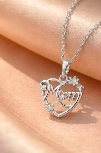 silver mom heart design 925 silver pendant