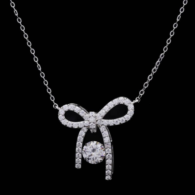 Pure 925 silver bow moissanite pendant for women