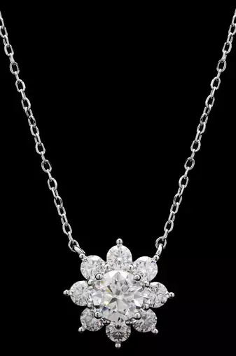 silver flower moissanite 925 silver pendant