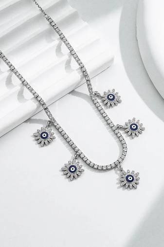 Pure 925 silver tennis flower chain for women