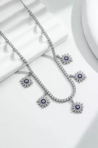 Pure 925 silver tennis flower chain for women