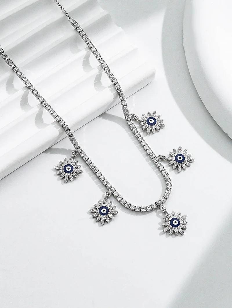 Pure 925 silver tennis flower chain for women
