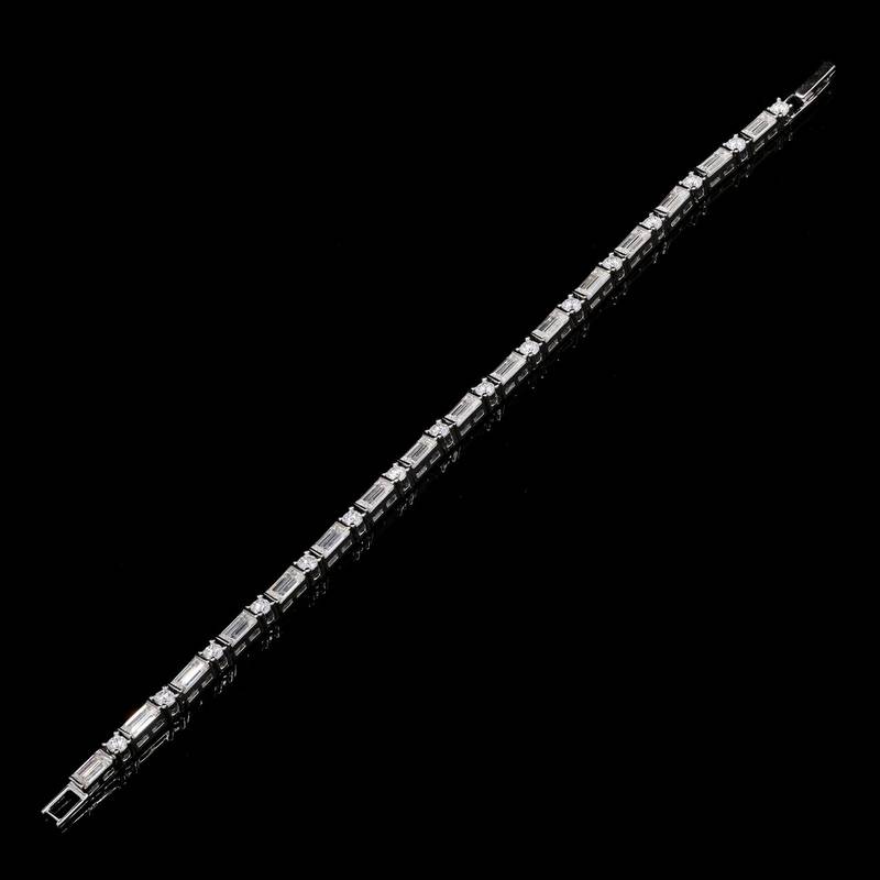 Pure 925 silver baguette and round tennis moissanite bracelet for men & women