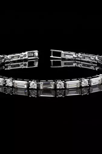 silver round baguette moissanite 925 silver bracelet