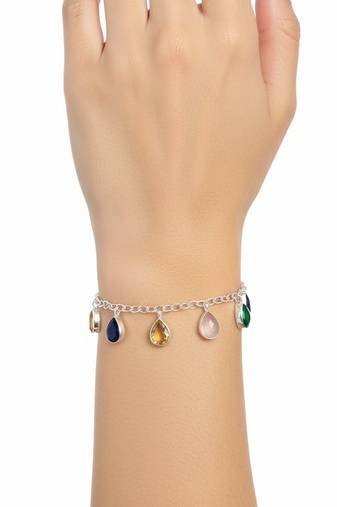 Pure 925 silver multi stone pear cut natural gemstone bracelet for women