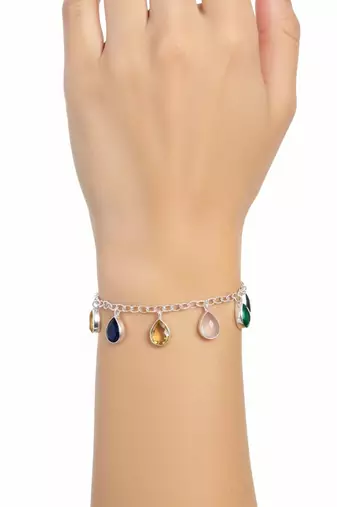 Pure 925 silver multi stone pear cut natural gemstone bracelet for women