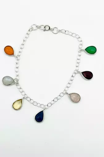925 silver multi gemstone pear cut bracelet