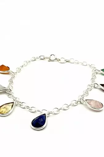 925 silver multi gemstone pear cut bracelet