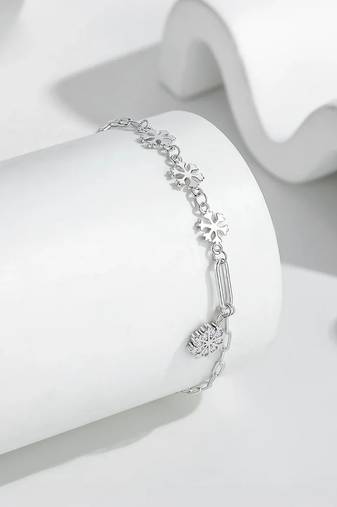 Pure 925 silver frosted snowflake charm bracelet for women