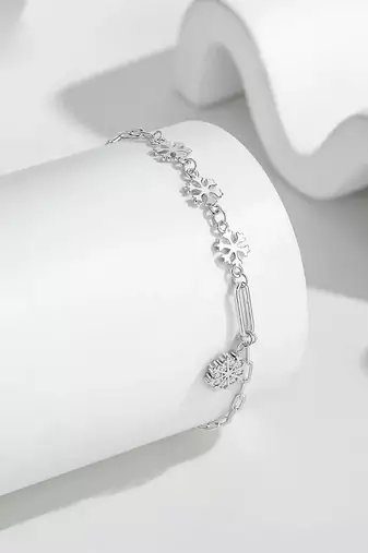 Pure 925 silver frosted snowflake charm bracelet for women