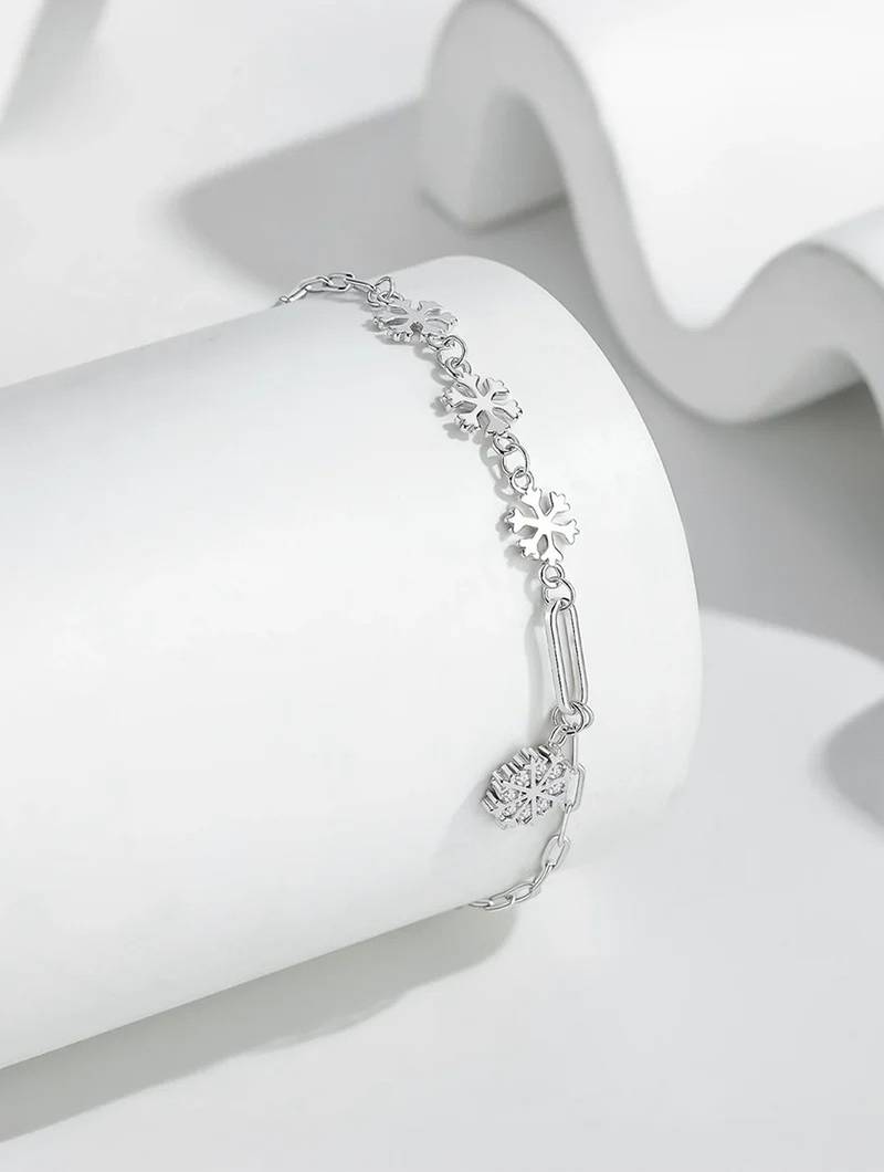 Pure 925 silver frosted snowflake charm bracelet for women