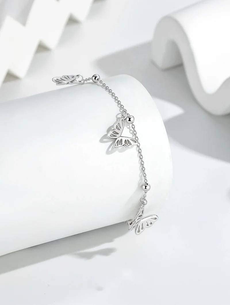 Pure 925 silver butterfly charm bracelet for women