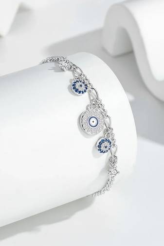Pure 925 silver evil eye charm bracelet for women