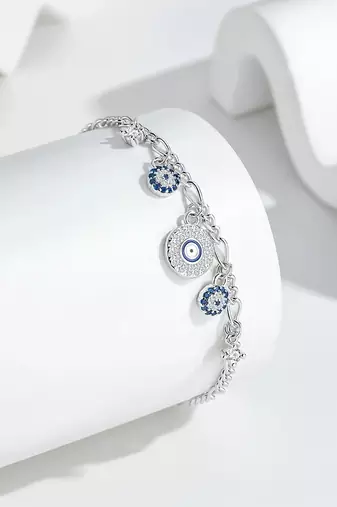 Pure 925 silver evil eye charm bracelet for women