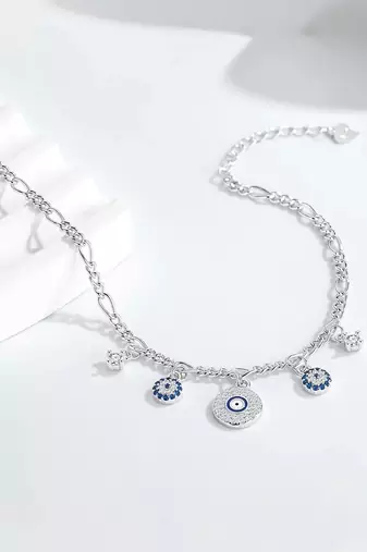 925 silver evil eye charm fashion bracelet for women
