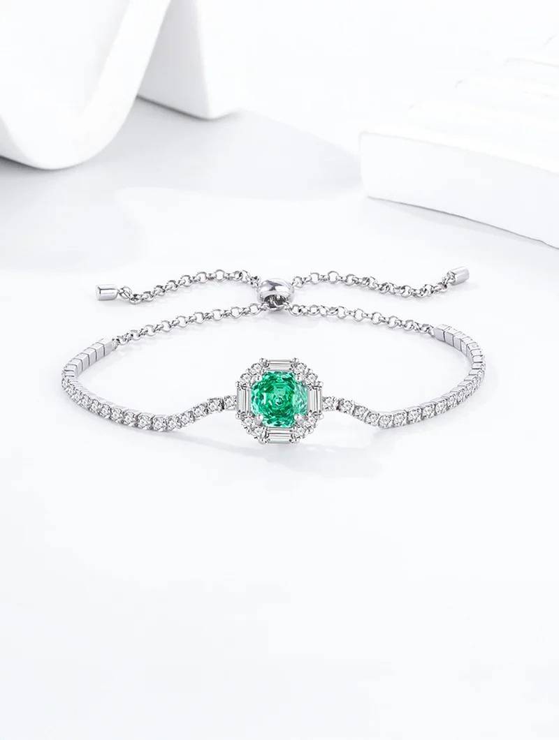 Pure 925 silver majestic green sparkle bracelet for women