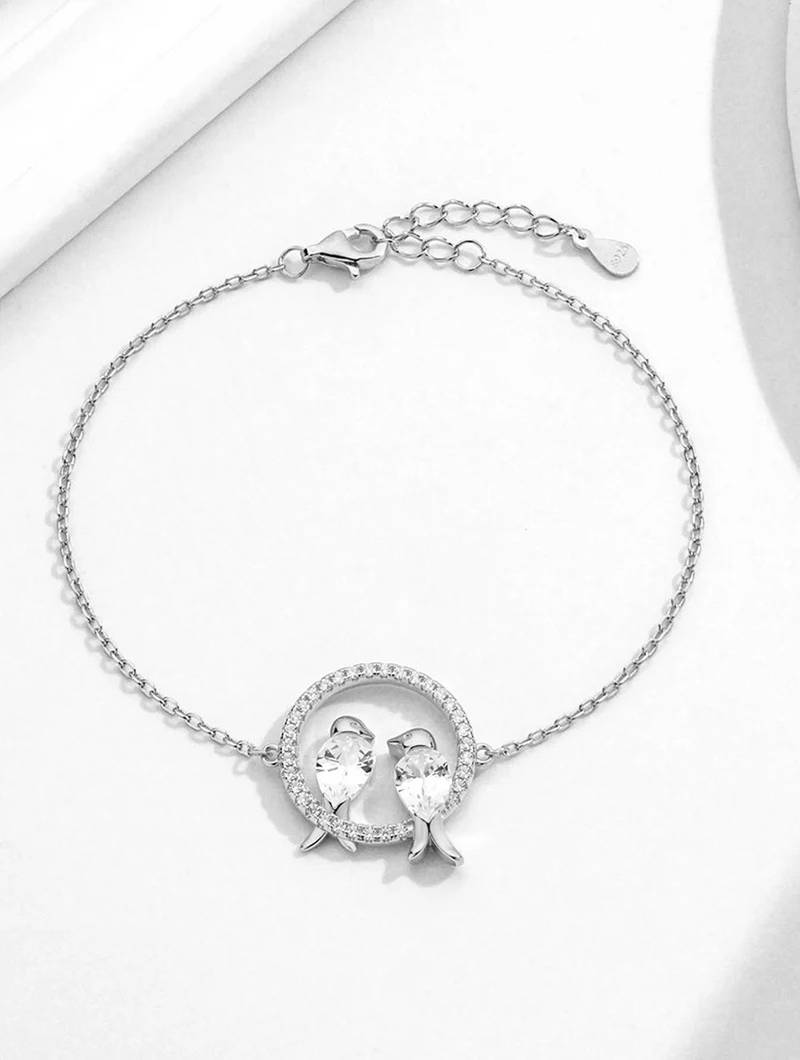 Pure 925 silver lovebirds bracelet for women