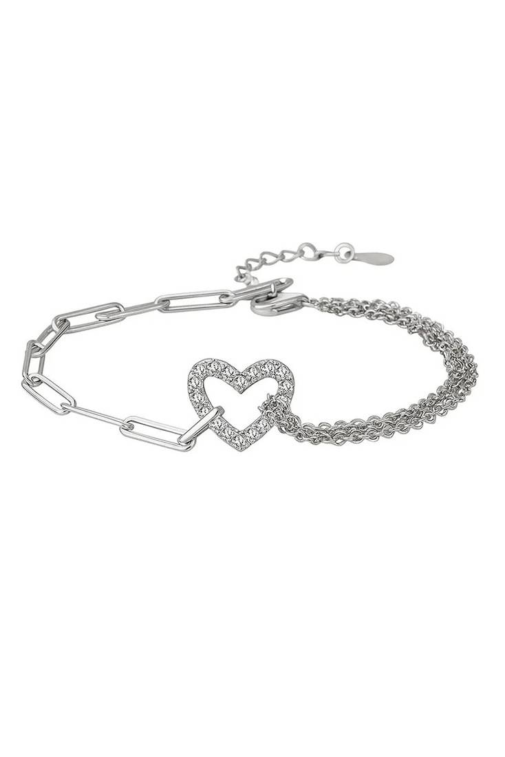 Pure 925 silver heart bracelet for women