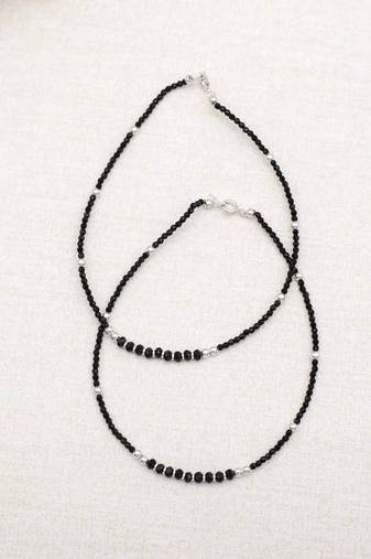 Pure 925 silver black beaded anklet for women