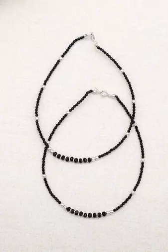Pure 925 silver black beaded anklet for women