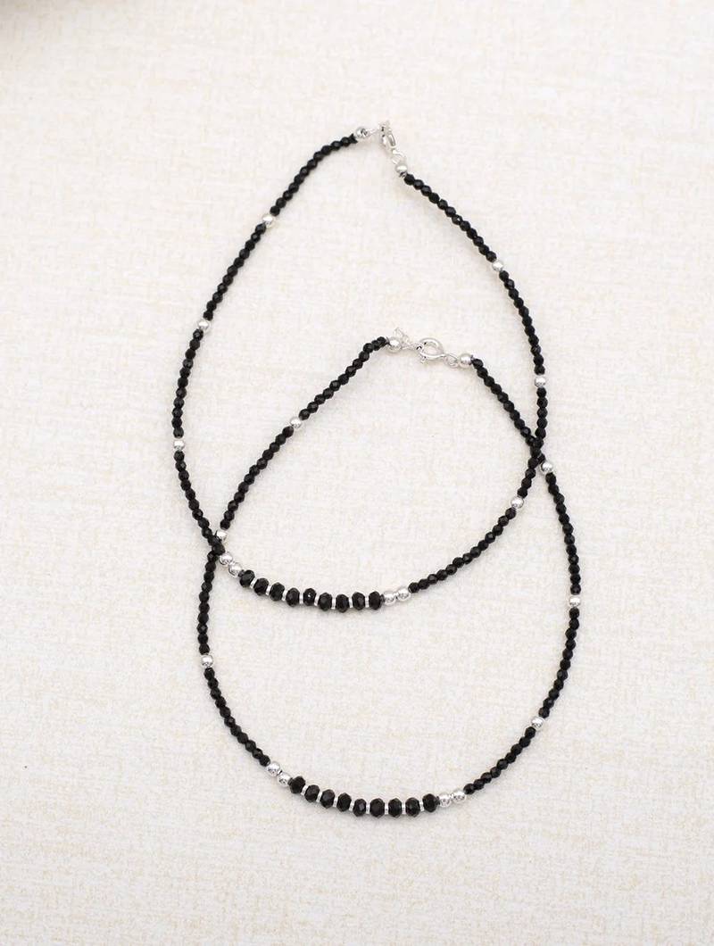 Pure 925 silver black beaded anklet for women