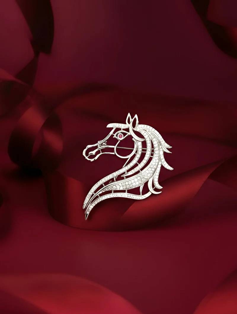 Pure 925 silver imperial horse crest brooch