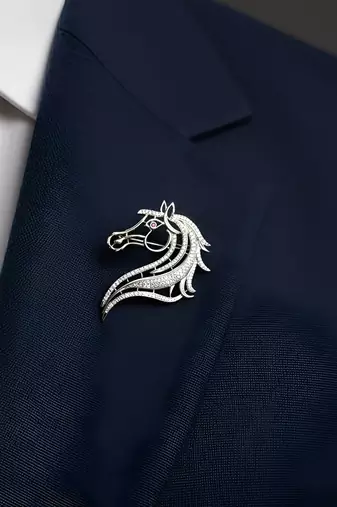 925 silver horse crest fashion brooch