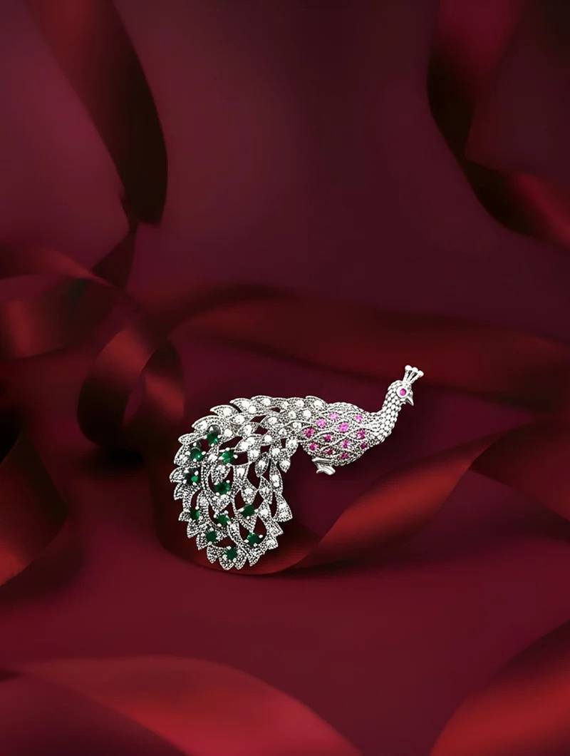 Pure 925 silver majestic peacock brooch