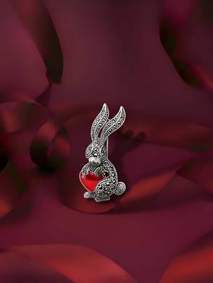 925 silver amour bunny fashion brooch 1