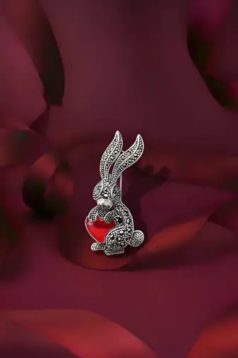Pure 925 silver amour bunny brooch