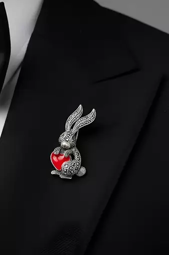 925 silver amour bunny fashion brooch