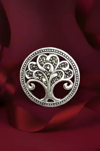 Pure 925 silver eternal tree brooch