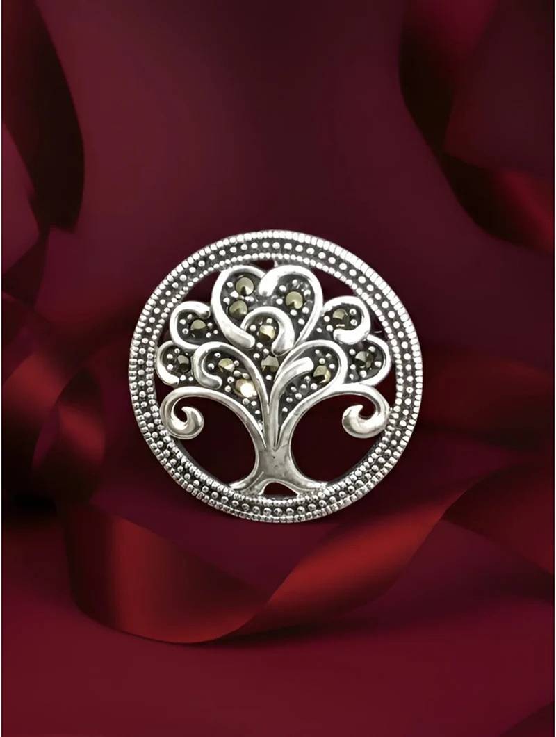 Pure 925 silver eternal tree brooch