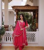 Pink Readymade Mul Chanderi with Beads Embroidered work  kurti-pant-dupatta