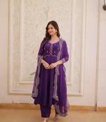 Purple Readymade Mul Chanderi with Beads Embroidered work  kurti-pant-dupatta