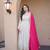 White-Pink Cosmos with Real Mirror with Zari Embroidered lace work long kurti with dupatta