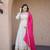 White-Pink Cosmos with Real Mirror with Zari Embroidered lace work long kurti with dupatta