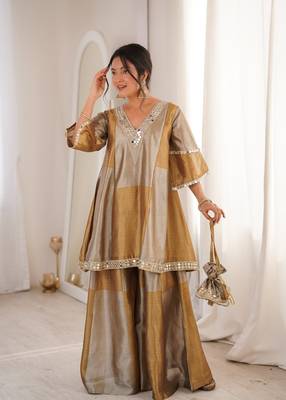 golden weaved tissue sharara suit 1