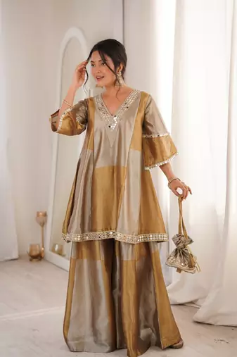 Golden Premium Designer Readymade Top Sharara