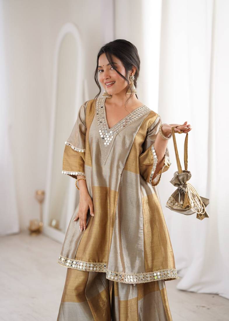 Golden Premium Designer Readymade Top Sharara