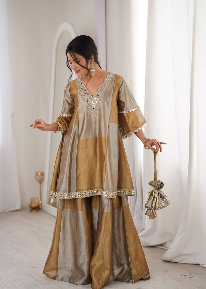 Golden Premium Designer Readymade Top Sharara