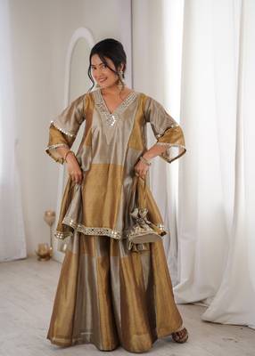 golden weaved tissue sharara suit 4