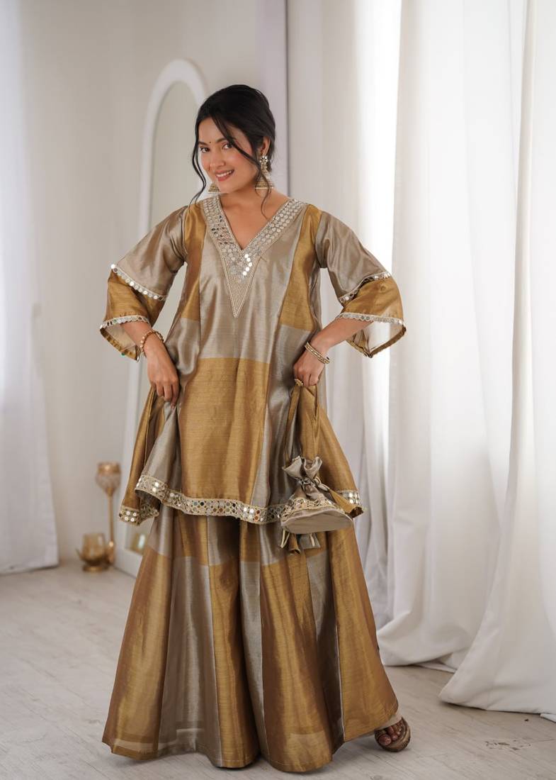 Golden Premium Designer Readymade Top Sharara